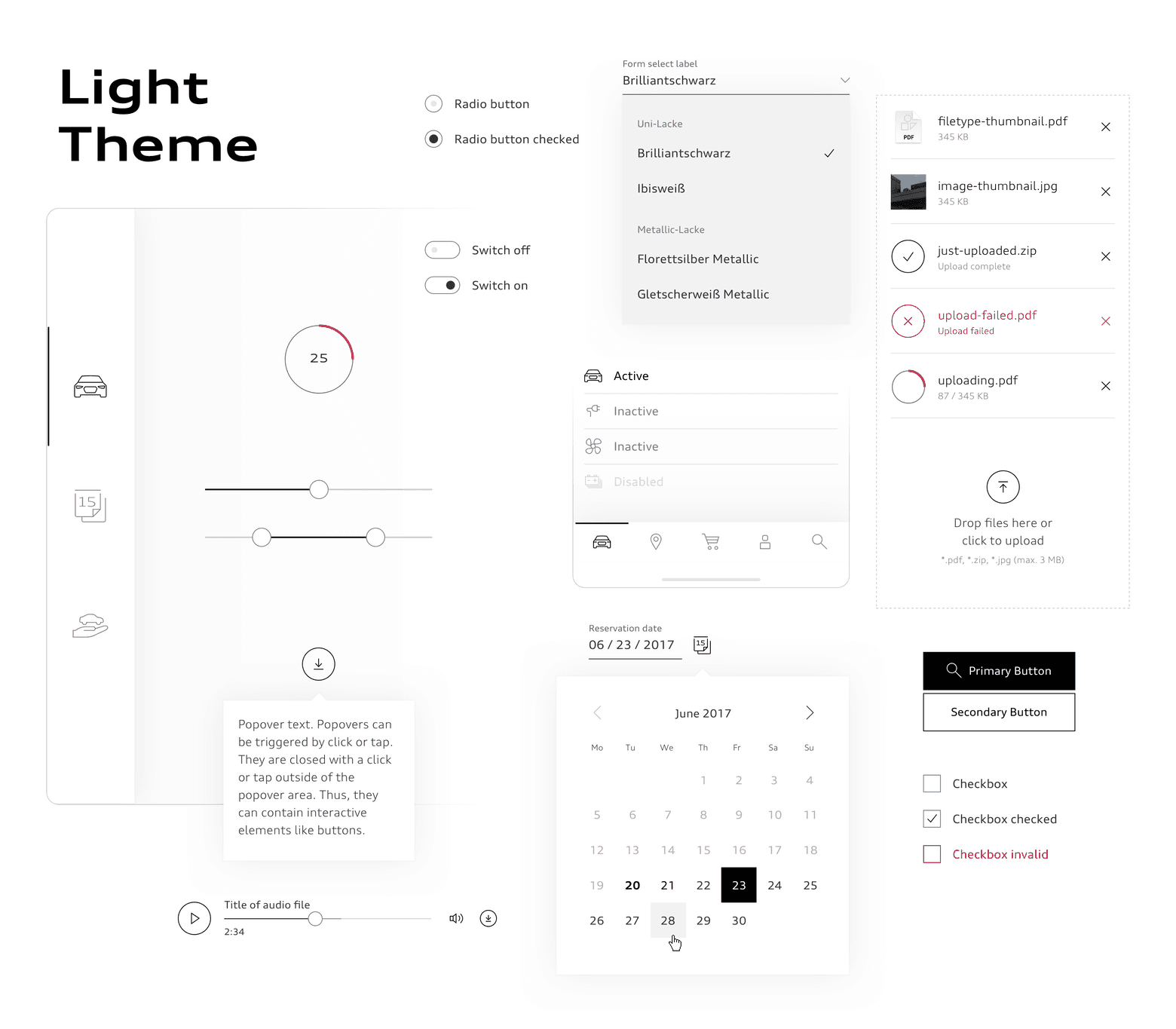 Audi interface components in light theme.